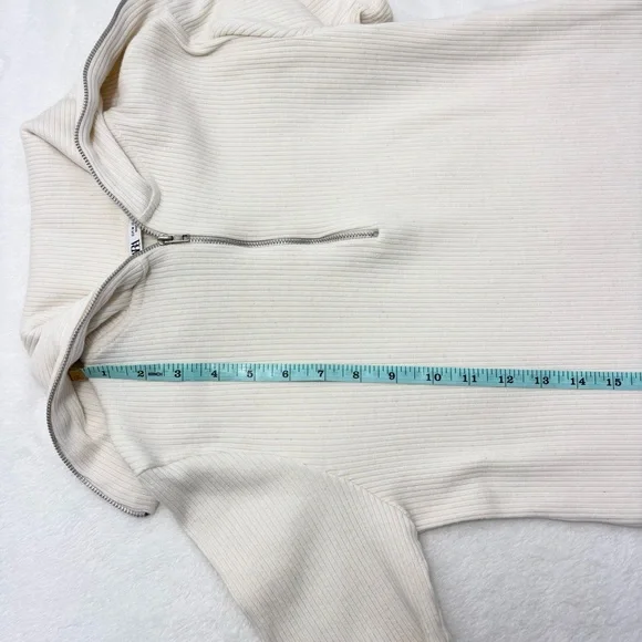 ZARA Sweater Dress Ivory Short Sleeves Quarter Zip Ribbed Knit Size Size M - Picture 7 of 11